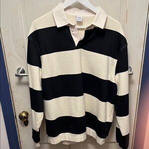 Zara Black and White Striped Men's Shirt